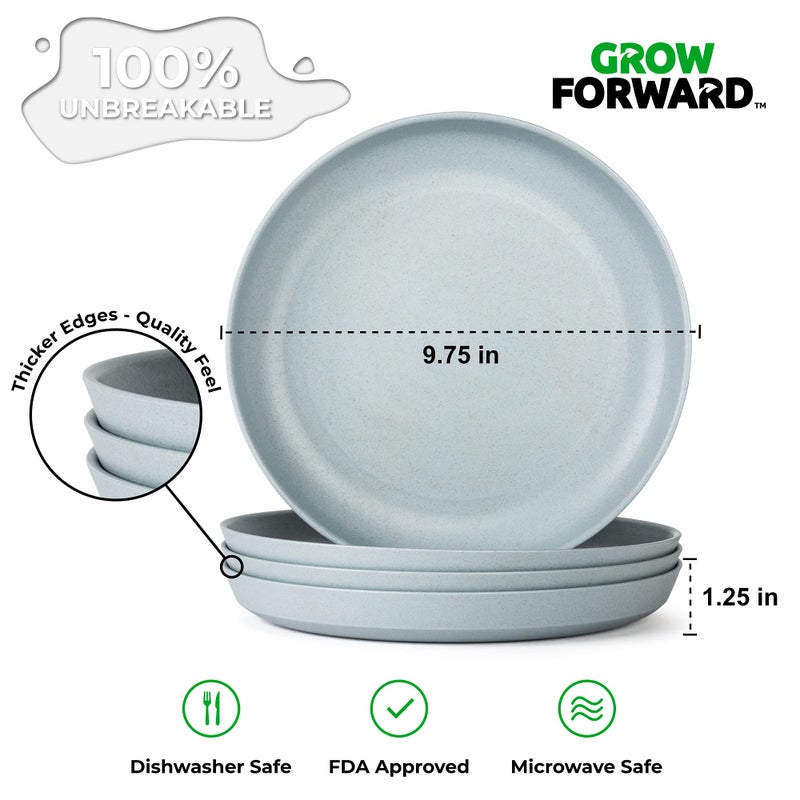 Grow Forward Premium Wheat Straw Plates and Bowls Sets - 8-Piece Wheat Straw Dinnerware Sets - Unbreakable & Reusable Microwave Safe Plastic Dinner Plates for Outdoors  RV  Camping Dishes - Glacier - Image 3
